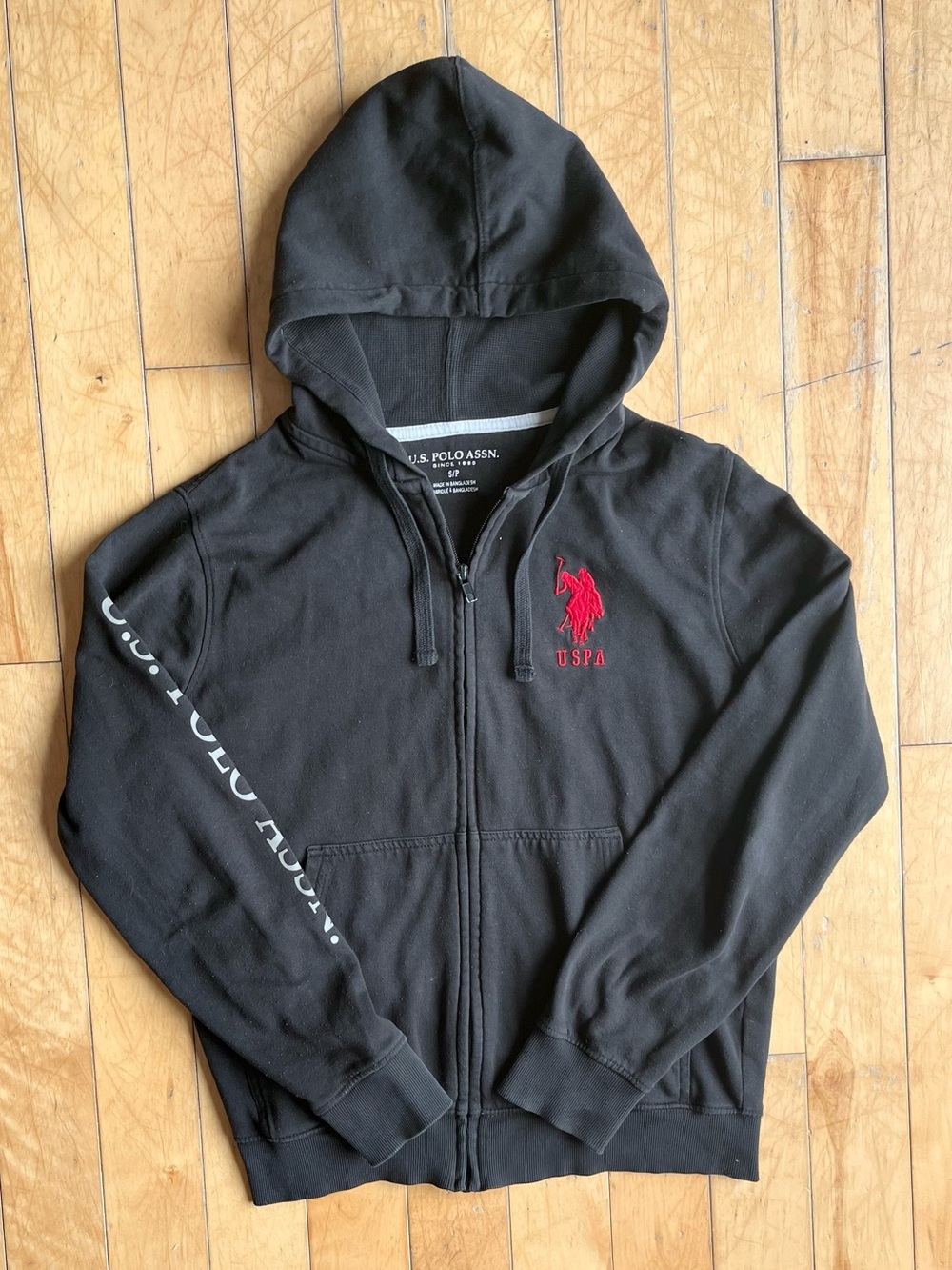 U.S. Polo Assn. Black Zip-Up Hoodie with Logo Embroidery – Size Small